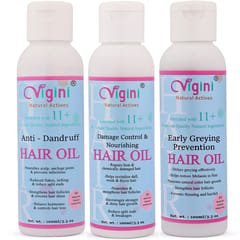 Vigini Natural Early Anti Greying Prevention Hair Oil Growth Revitalizer Tonic Reduces Loss Fall Thinning Follicles + Damage Control Repair Restore Nourishing Regrowth Shine Hair Oil Intense Treatment Strengthens Vitalizer Keratin + Chronic Anti Dandruff Dry Itchy Scalp Hair Oil