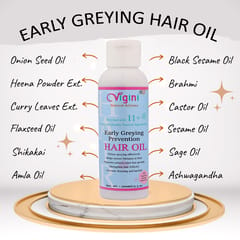 Vigini Natural Early Anti Greying Prevention Hair Oil Growth Revitalizer Tonic Reduces Loss Fall Thinning Vitalizing Regrow Follicles + Chronic Anti Dandruff Dry Itchy Scalp Hair Oil Volume Shine Silky Hair Revitalizer