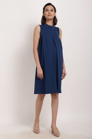 Navy blue back zipper maternity dress