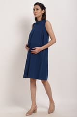 Navy blue back zipper maternity dress