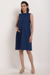 Navy blue back zipper maternity dress