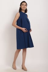 Navy blue back zipper maternity dress