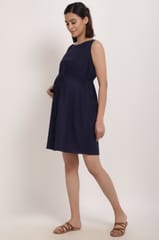 Blue drawstring waist shift maternity dress