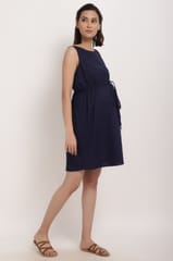 Blue drawstring waist shift maternity dress