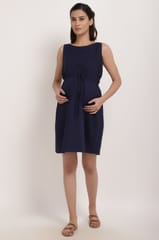 Blue drawstring waist shift maternity dress