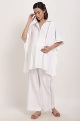 Notched collar white maternity dress.