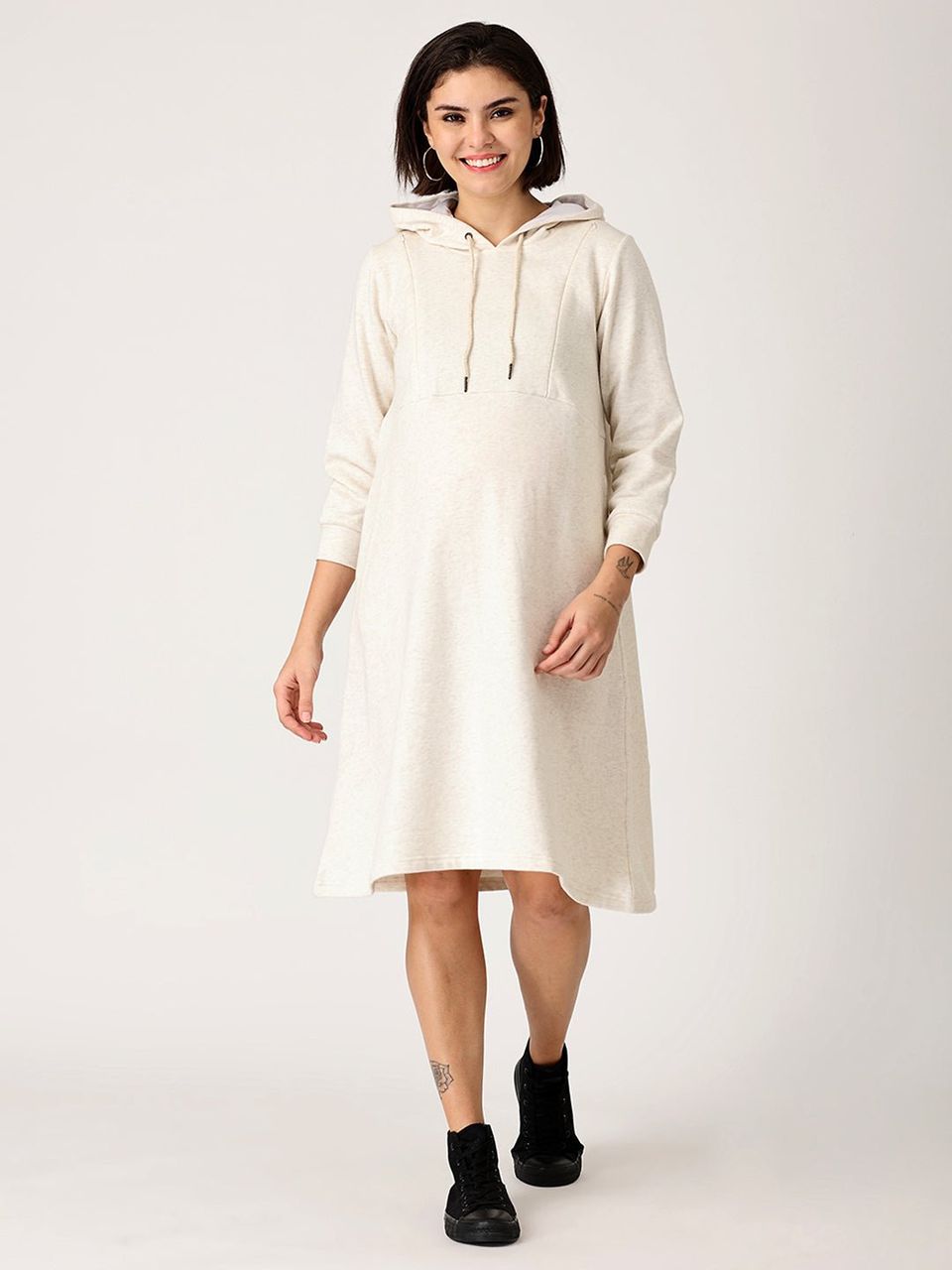The Mom Store Cloud Dancer Maternity Sweater Hoodie Dress With Nursing
