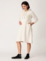 The Mom Store Cloud Dancer Maternity Sweater Hoodie Dress With Nursing