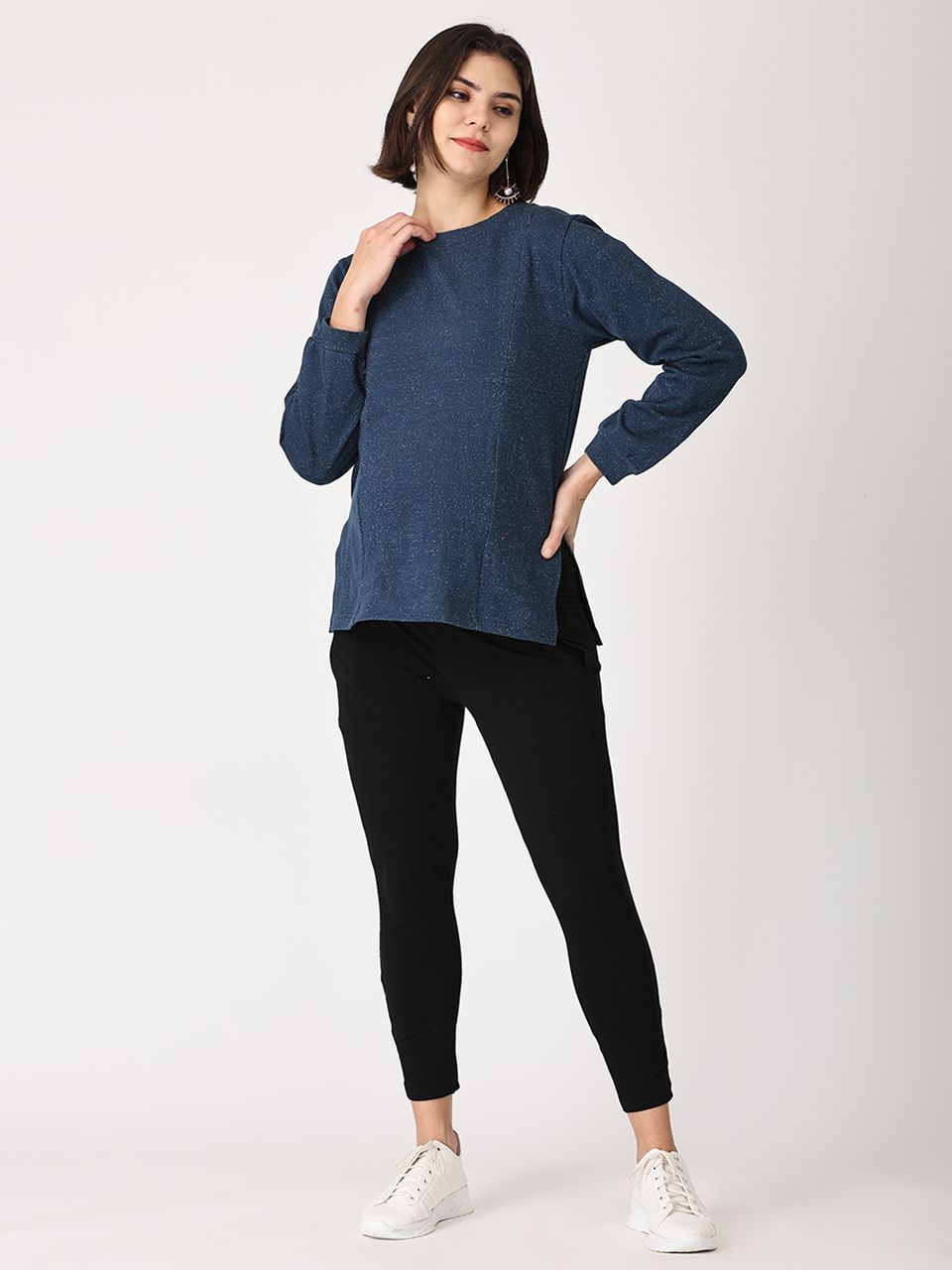 The Mom Store Combo Of Shooting Star Maternity Sweatshirt With Black Leggings