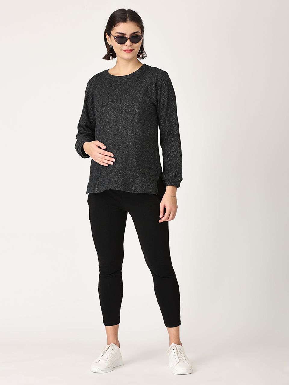 The Mom Store Combo Of Eclipse Maternity Sweatshirt With Black Leggings