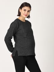 The Mom Store Combo Of Eclipse Maternity Sweatshirt With Black Leggings