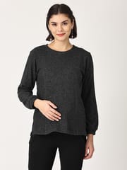 The Mom Store Combo Of Eclipse Maternity Sweatshirt With Black Leggings