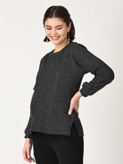 The Mom Store Combo Of Eclipse Maternity Sweatshirt With Black Leggings