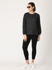 The Mom Store Combo Of Eclipse Maternity Sweatshirt With Black Leggings