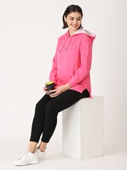 The Mom Store Combo Of Rose Maternity Hoodie Sweatshirt With Black Leggings