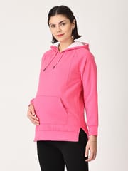 The Mom Store Combo Of Rose Maternity Hoodie Sweatshirt With Black Leggings