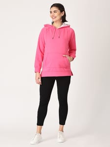 The Mom Store Combo Of Rose Maternity Hoodie Sweatshirt With Black Leggings