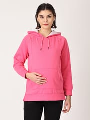 The Mom Store Combo Of Rose Maternity Hoodie Sweatshirt With Black Leggings