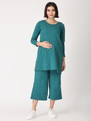 The Mom Store Deep Teal Lagoon Maternity Sweatshirt Pajama Set With Nursing- (Pre Order)