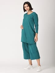 The Mom Store Deep Teal Lagoon Maternity Sweatshirt Pajama Set With Nursing- (Pre Order)