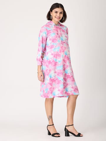 The Mom Store Tie & Dye Maternity Hoodie Dress with Nursing