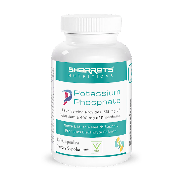 Sharrets Potassium Phosphate dibasic Phosphorus Supplements, 120 Vegan Capsules