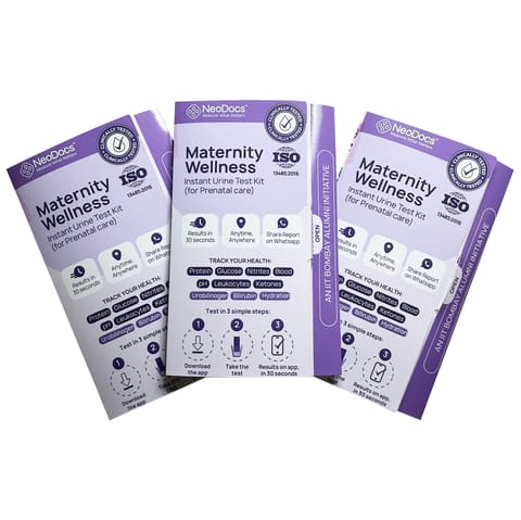 NeoDocs Maternity Wellness | Urine Test Kit| Pack of 3 | Track 7 Essential Parameters | Nitrites, Blood, pH, Leukocytes + other essential Parameters | Results in 30 Seconds