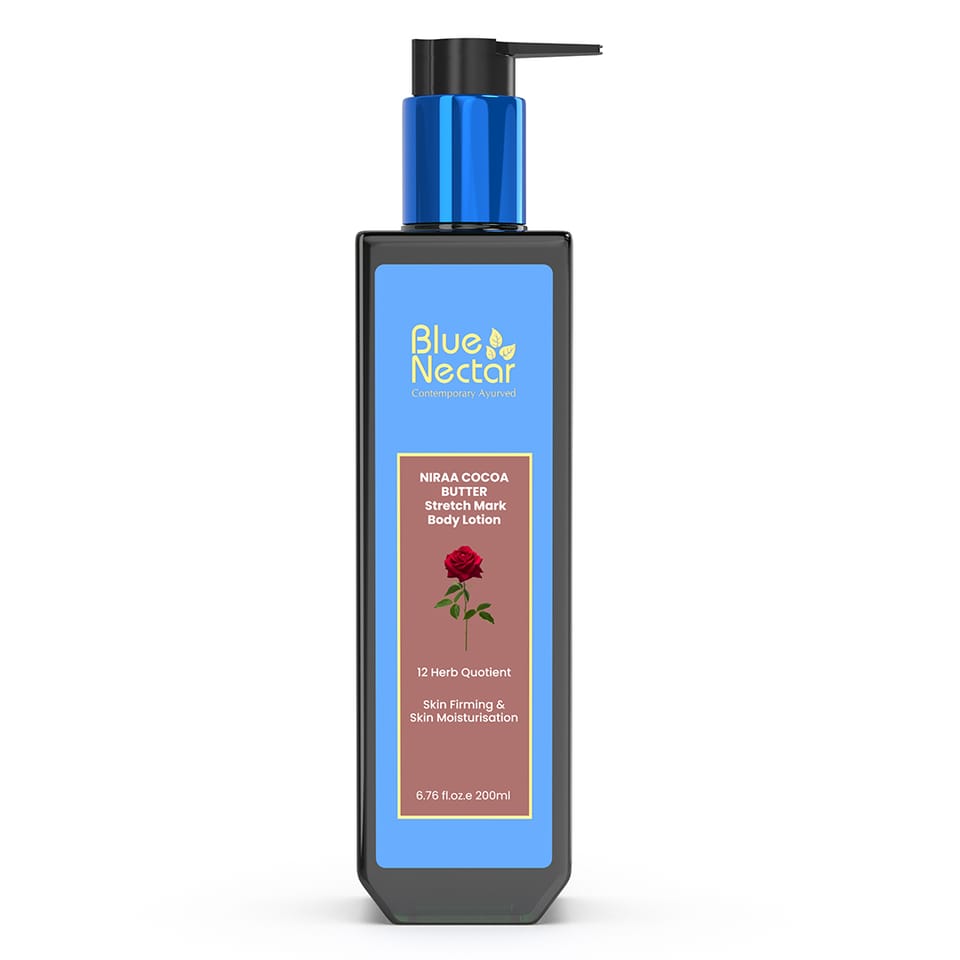Blue Nectar Stretch Mark & Scar Body Lotion Cream with Cocoa Butter, Shea Butter & Uplifting Rose (12 Herbs, 200 ml)