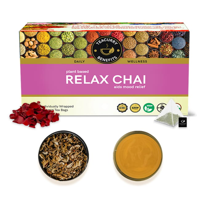 TEACURRY Calm Relax Tea  (1 Month pack | 30 tea bags) - Helps with Anxiety, Stress and Depression