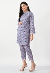 Mometernity Cotton Hand Block Print Maternity & Nursing Kurta set of 2 pcs - Puple