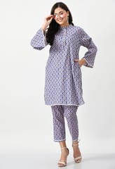 Mometernity Cotton Hand Block Print Maternity & Nursing Kurta set of 2 pcs - Puple