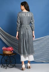 Mometernity Rayon Lurex Maternity & Nursing Kurta set of 2 pcs - Grey & White