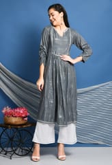 Mometernity Rayon Lurex Maternity & Nursing Kurta set of 2 pcs - Grey & White