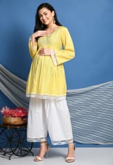 Mometernity Cotton Lurex Maternity & Nursing Suit & Sharara set of 2 pcs - Lemon Yellow