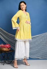 Mometernity Cotton Lurex Maternity & Nursing Suit & Sharara set of 2 pcs - Lemon Yellow