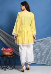 Mometernity Cotton Lurex Maternity & Nursing Suit & Sharara set of 2 pcs - Lemon Yellow