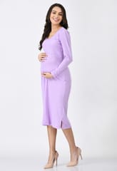 Mometernity Ribbed Maternity Midi Dress set of 1 Pcs - Lilac