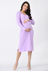 Mometernity Ribbed Maternity Midi Dress set of 1 Pcs - Lilac