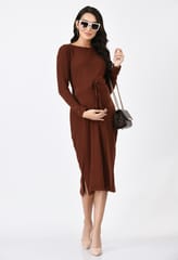 Mometernity Ribbed Maternity Midi Dress set of 1 Pcs - Brown