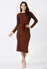 Mometernity Ribbed Maternity Midi Dress set of 1 Pcs - Brown