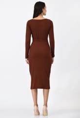 Mometernity Ribbed Maternity Midi Dress set of 1 Pcs - Brown