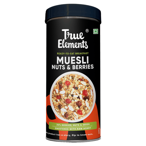 True Elements Crunchy Nuts & Berries Muesli, with Almonds and Cranberries 400gm