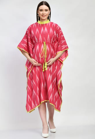 Mometernity Cotton Ikat Maternity & Nursing Kaftan set of 1 pcs  - Pink