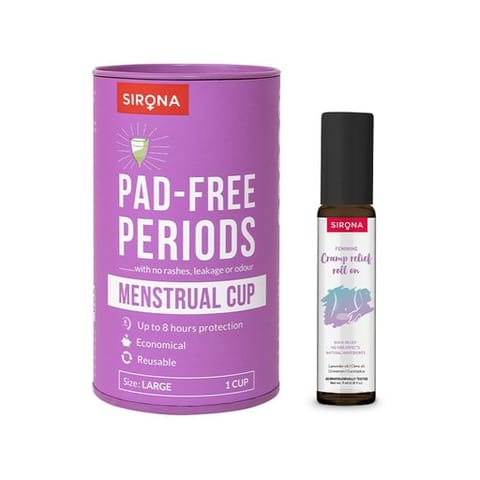 Sirona Reusable Menstrual Cup - Large with Menstrual Cramp Relief Oil (9 ml)