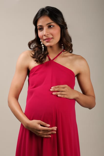 Halter Rose Red Maternity Gown