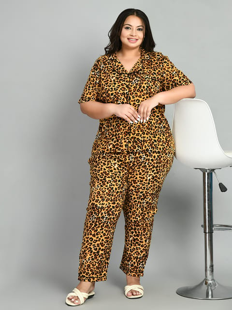 Mometernity Rayon Leopard Print Maternity & Nursing  Nightsuit Set of 02 - Brown & Black