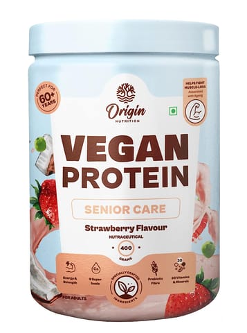 Origin Nutrition senior Care Vegan Plant Protein Powder 400g, Strawberry Flavour with 25g Plant Based Protein