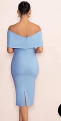 Power Blue Bardot Bow Maternity Midi Dress With Ruching