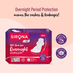 Sirona Max Overnight Sanitary Pads for Women - XXXL+ (Pack of 8)