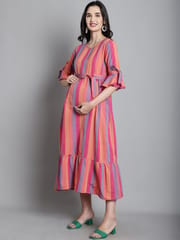 Moms Maternity Sustainable Cotton Pink Striped Maternity Maxi Dress